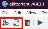 Screenshot of the add buttons in the qBittorrent client, located on the top left.
